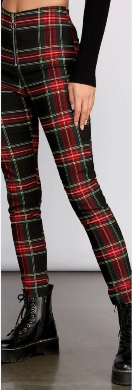 Shinestar High Waisted Skinny Pants Plaid Red Black Size Small, Academia, Punk